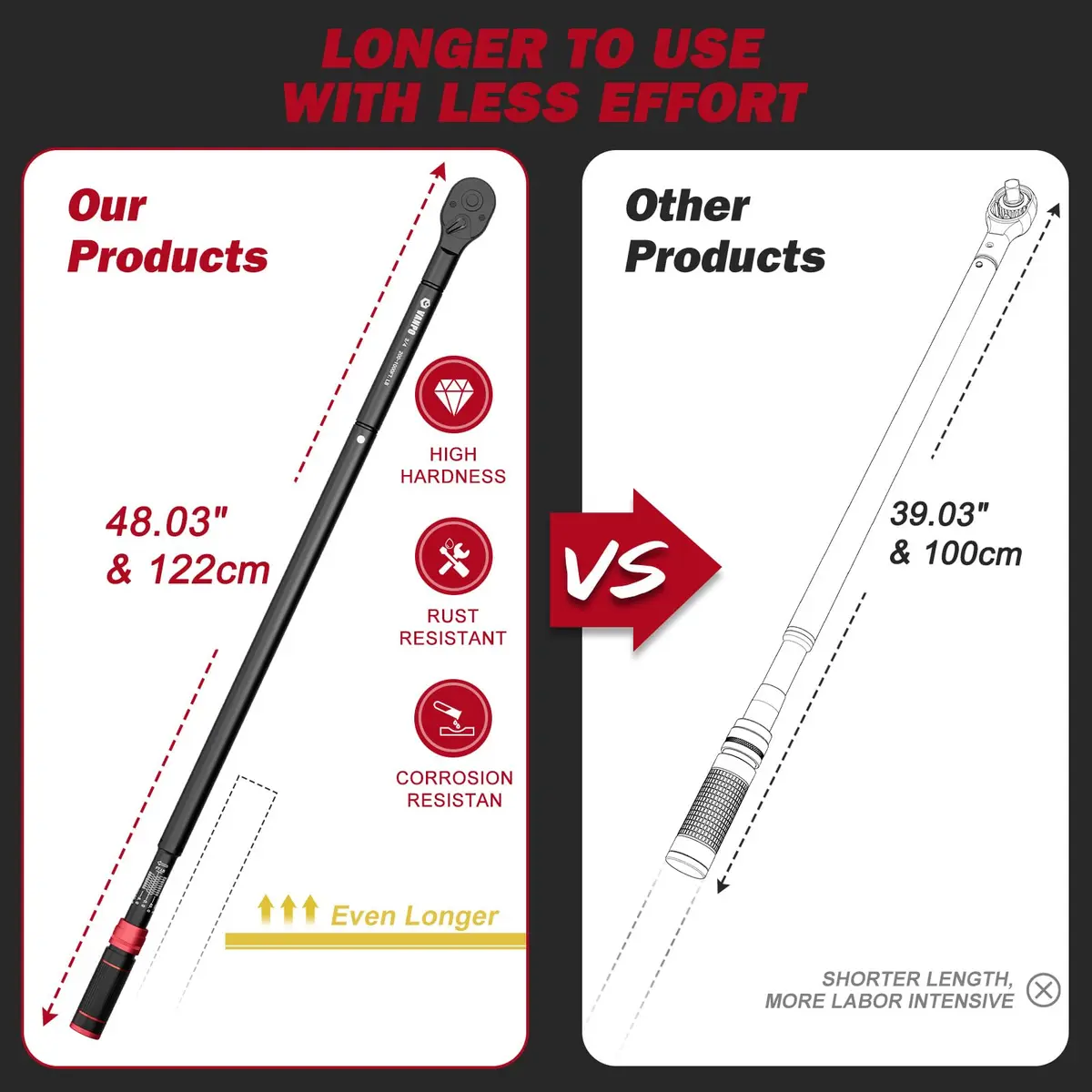 VANPO 3/4-Inch Drive Click Torque Wrench 200-1000 ft‑lb Heavy Duty | Precision Industrial Tool - view 3