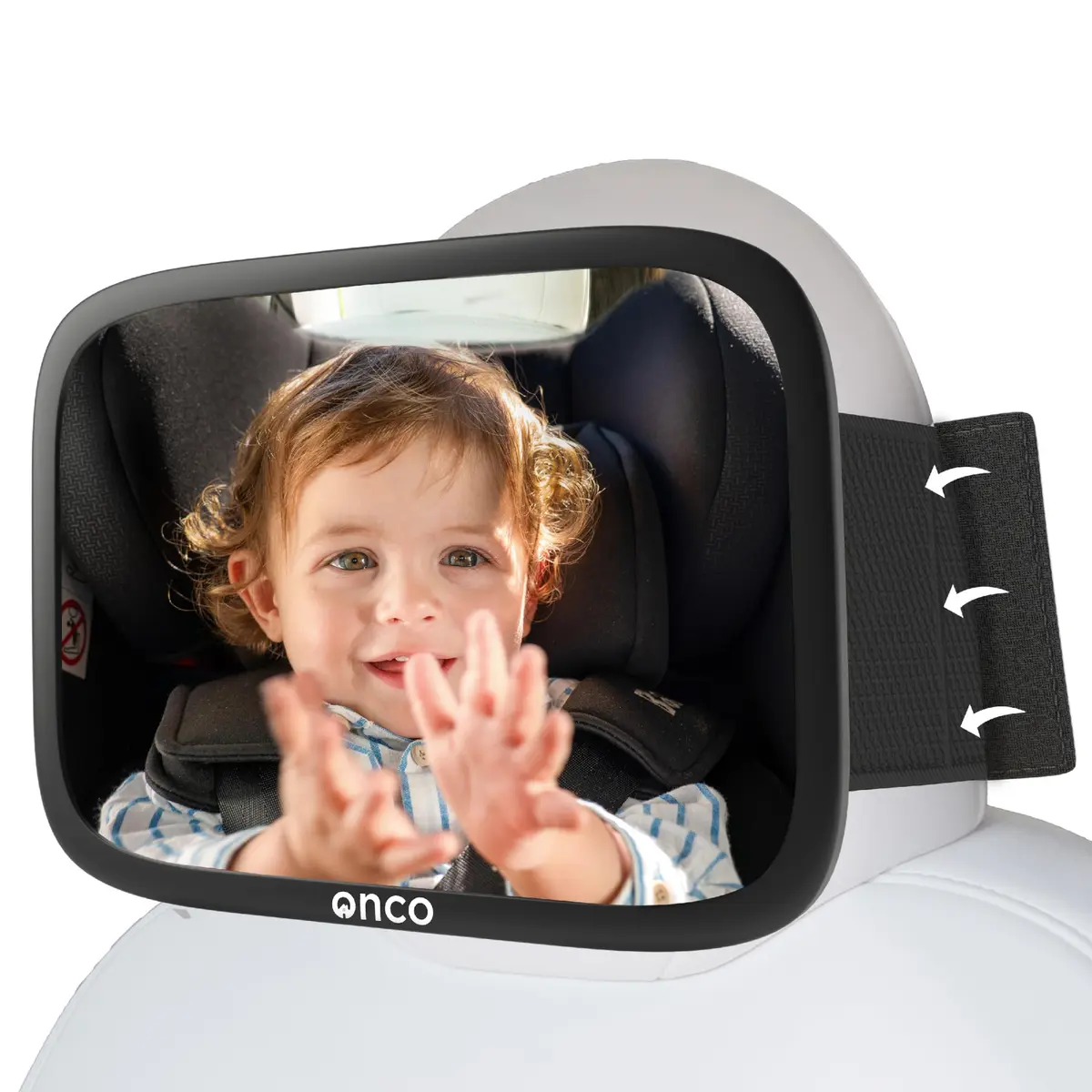 Onco Baby Car Mirror for Fixed Headrests - Tesla-Compatible Non-Slip Mirror | 23.4cm x 17.3cm - main product image