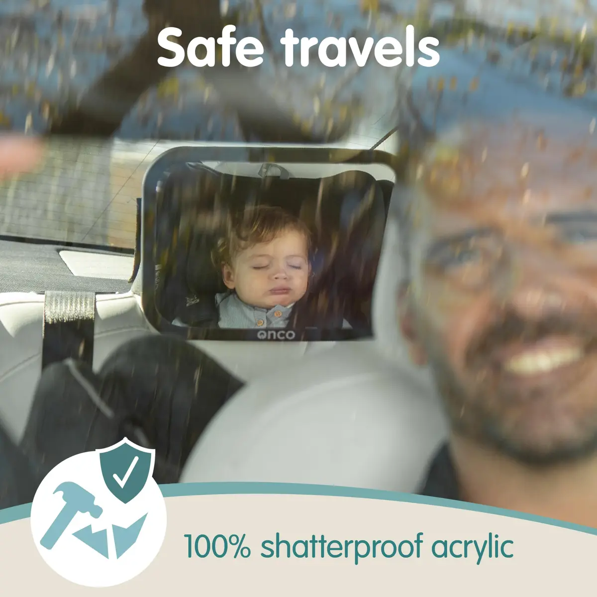 Onco Baby Car Mirror for Fixed Headrests - Tesla-Compatible Non-Slip Mirror | 23.4cm x 17.3cm - view 5