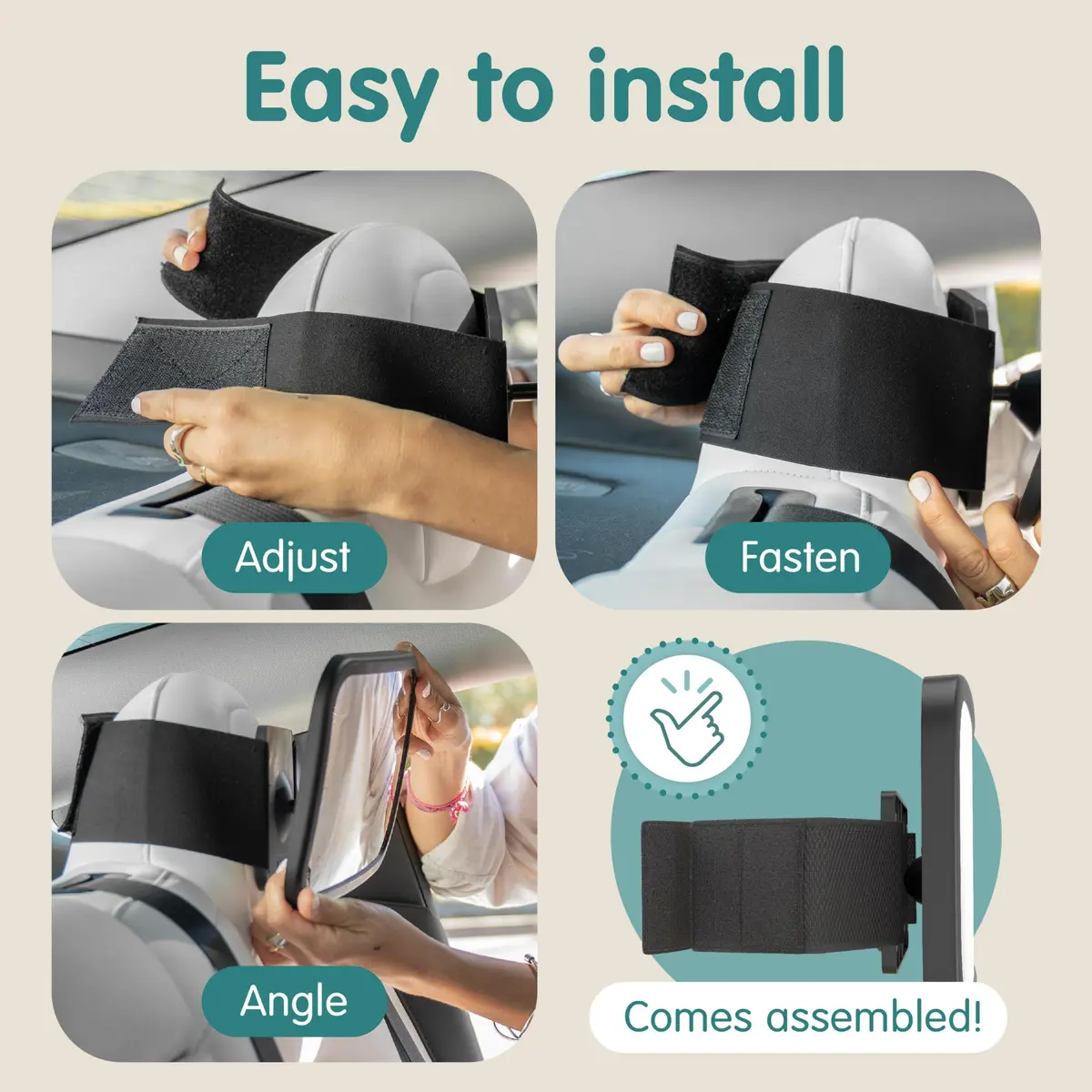 Onco Baby Car Mirror for Fixed Headrests - Tesla-Compatible Non-Slip Mirror | 23.4cm x 17.3cm - view 6