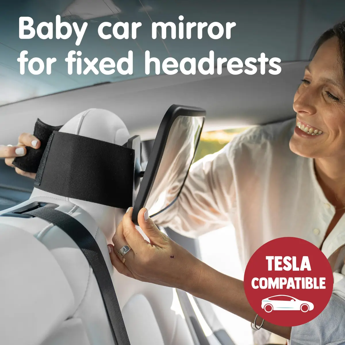 Onco Baby Car Mirror for Fixed Headrests - Tesla-Compatible Non-Slip Mirror | 23.4cm x 17.3cm - view 2