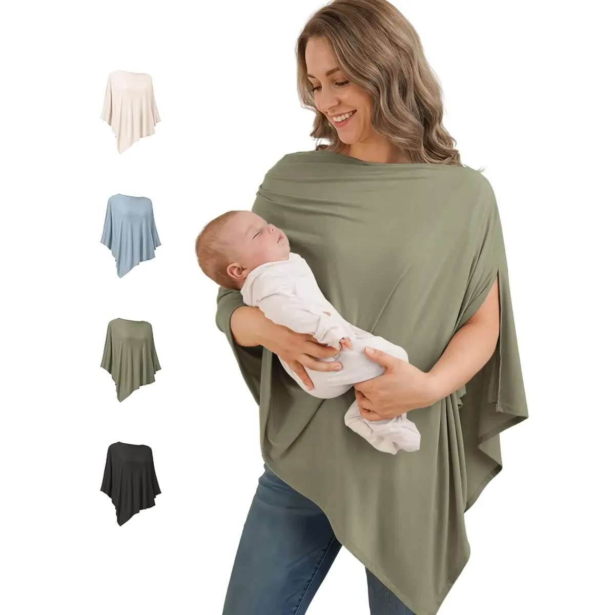 Konssy Rayon Made from Bamboo Nursing Cover for Breastfeeding, Army Green | Soft, Breathable, Wearable Poncho for Privacy - main product image