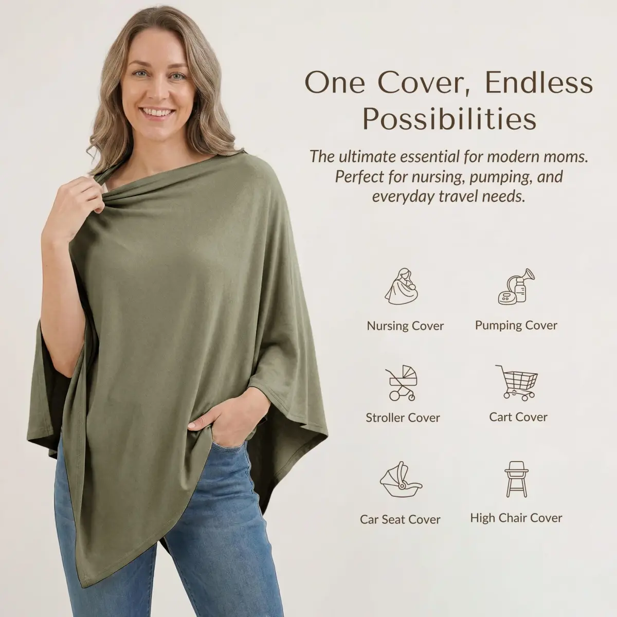 Konssy Rayon Made from Bamboo Nursing Cover for Breastfeeding, Army Green | Soft, Breathable, Wearable Poncho for Privacy - view 2