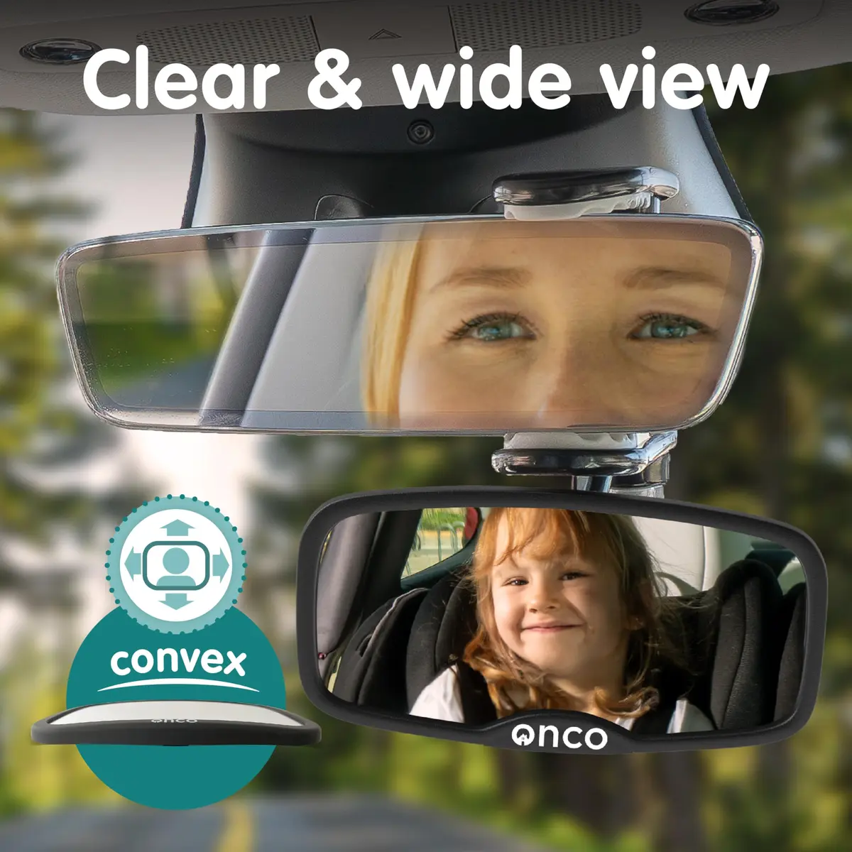 Onco Baby Car Mirror for Forward Facing Seats | Clip-On Shatterproof Convex Mirror - view 2