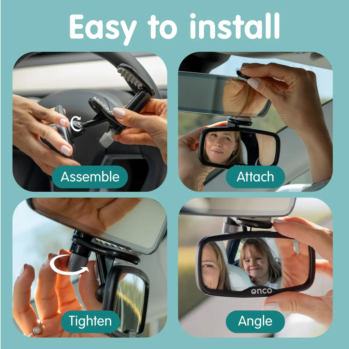 Onco Baby Car Mirror for Forward Facing Seats | Clip-On Shatterproof Convex Mirror - view 3