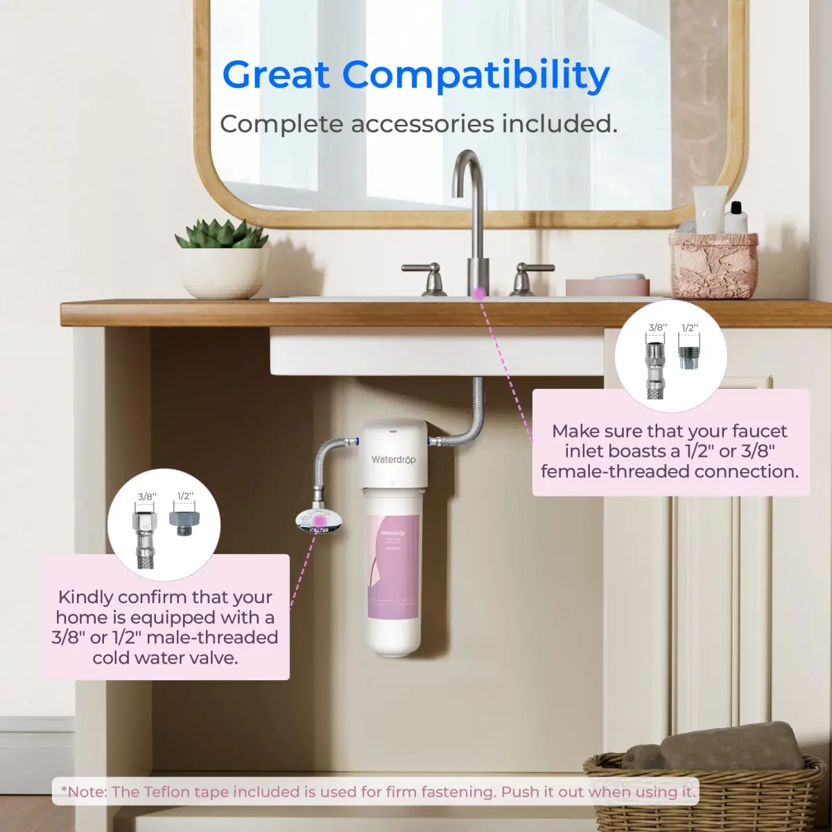 Waterdrop BFU2 Bathroom Sink Filter for Skincare 320 Gallons | Reduces Chlorine & Scale - view 5