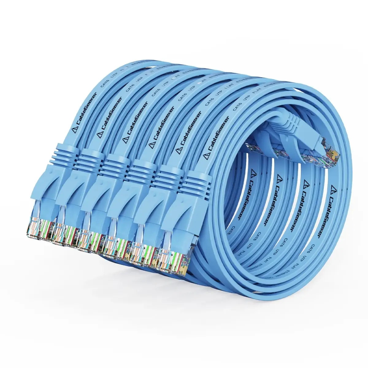 CableGeeker Blue-Flat Cat 6 Ethernet Cable 1.5ft (6 Pack) - Snagless RJ45 Network Cord - main product image