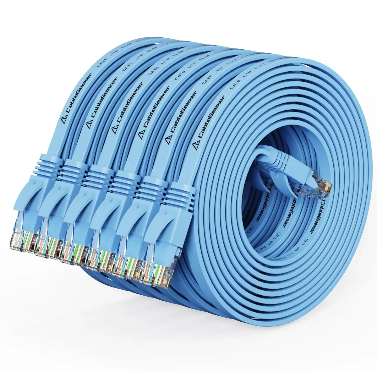 CableGeeker Cat 6 Flat Ethernet Cable 10ft, Blue-Flat, 6 Pack - High Speed Network Cord - main product image