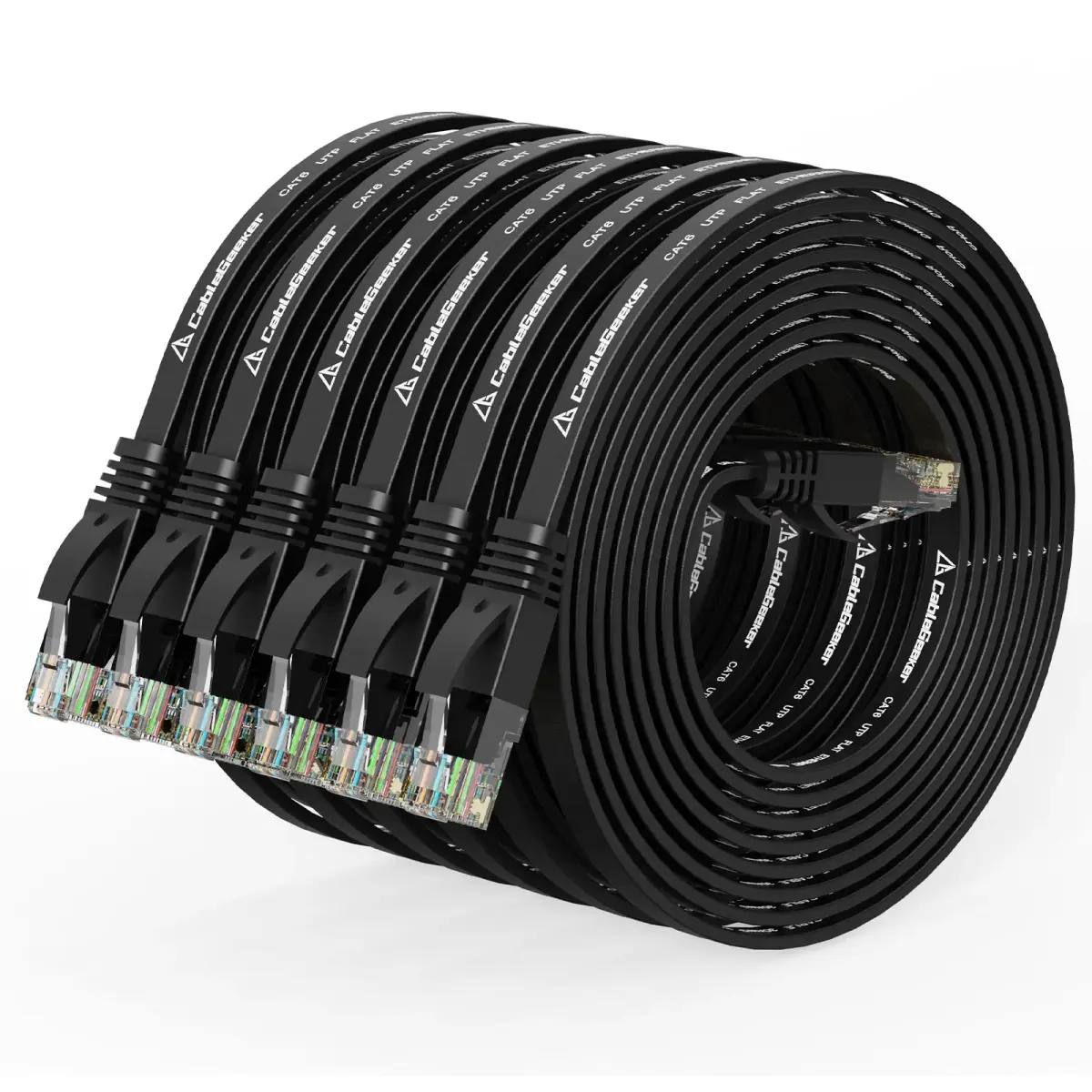 CableGeeker Cat 6 Flat Ethernet Cable 7ft - 6 Pack, Black - main product image