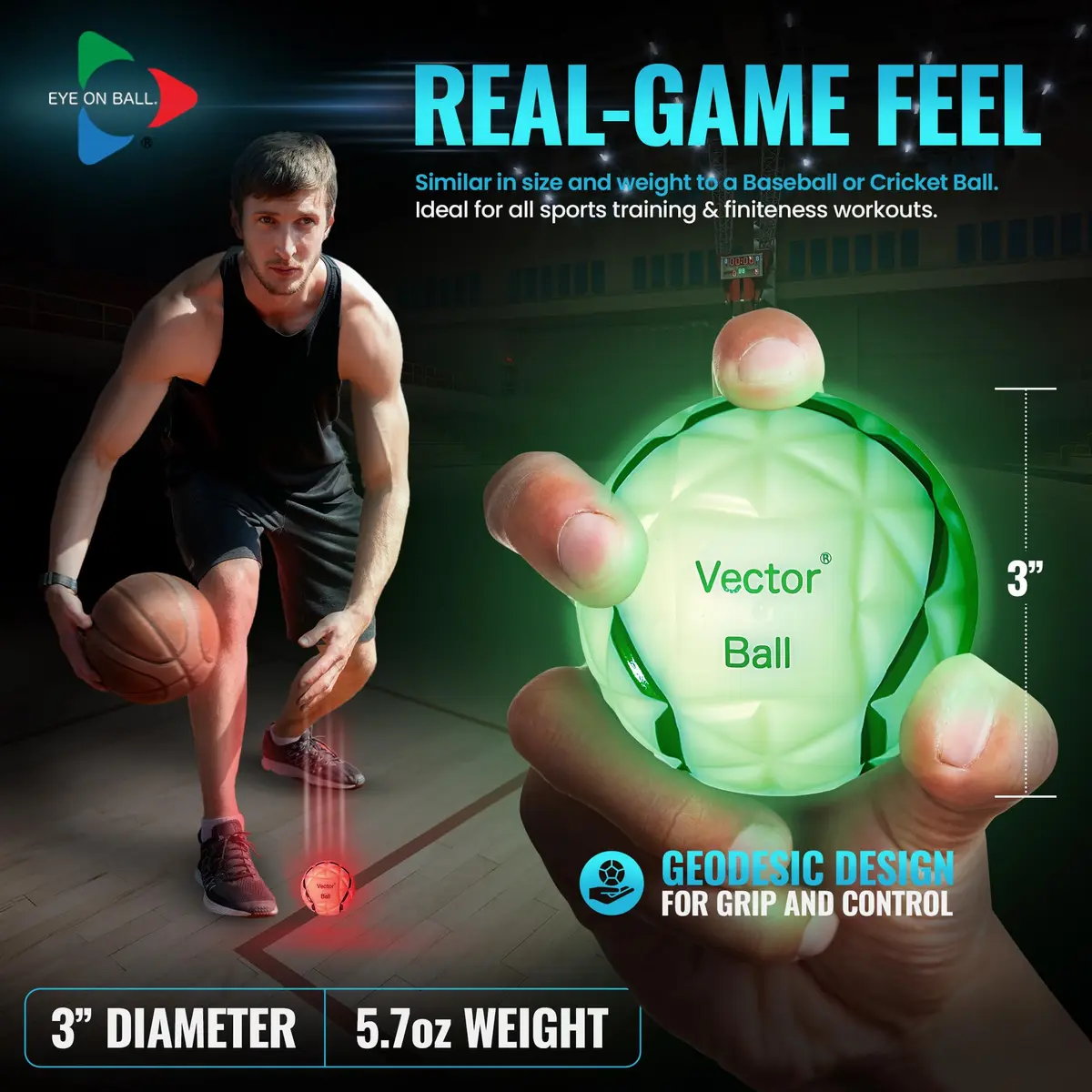 Eye On Ball Vector Ball S Neuro-Visual Reaction Ball 7.6cm (3") | Improves Sports Quickness, Focus, Agility, Speed, Hand Eye Coordination - view 2