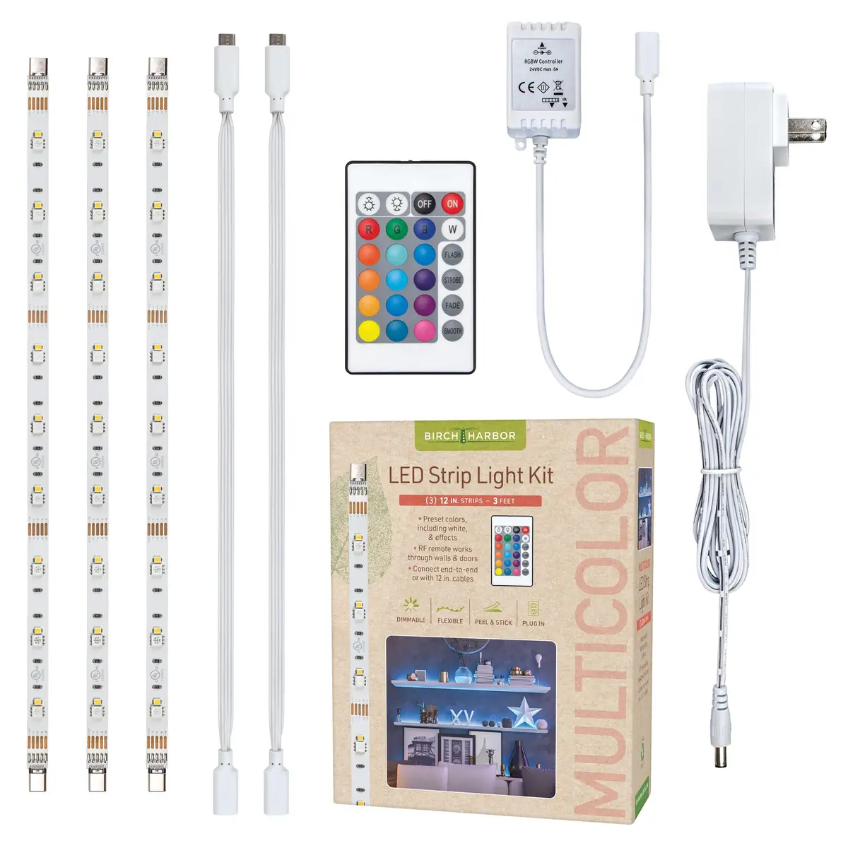 Birch Lighting Multicolor 12" LED Strip Light Kit with Remote | Dimmable, Color Changing, Easy Install - main product image