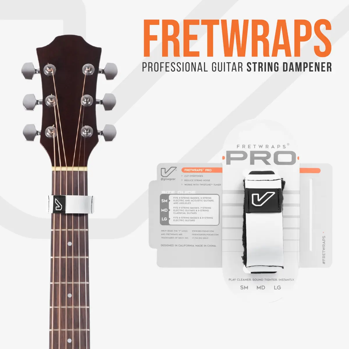 Gruv Gear Fret Wrap & Guitar Mute Pro, Small White | String Dampener for Acoustic, Electric & Bass - view 2