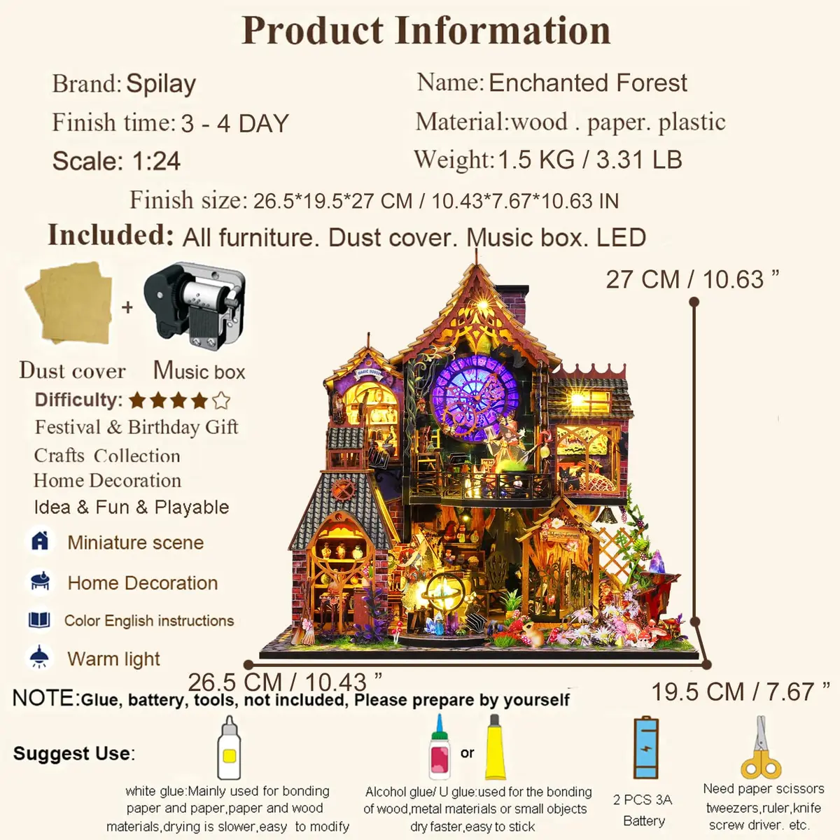 Spilay Dollhouse Miniature with Furniture,DIY Wooden Crafts, 1:24 Scale, Creative Room Idea Gift for Adults & Kids - view 4
