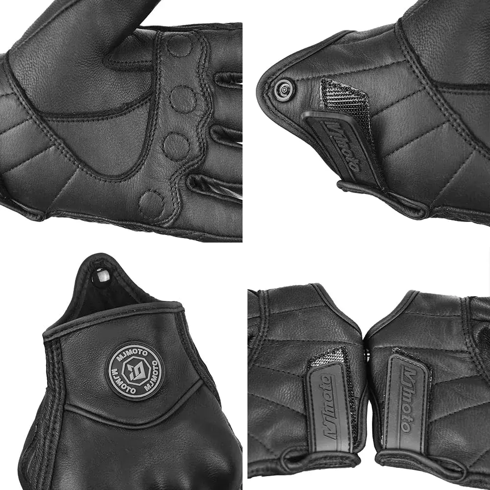 mjmoto Men's Classic Goat Leather Motorcycle Gloves with Hard Knuckle Protection, Black Medium | Touchscreen Compatible - view 8