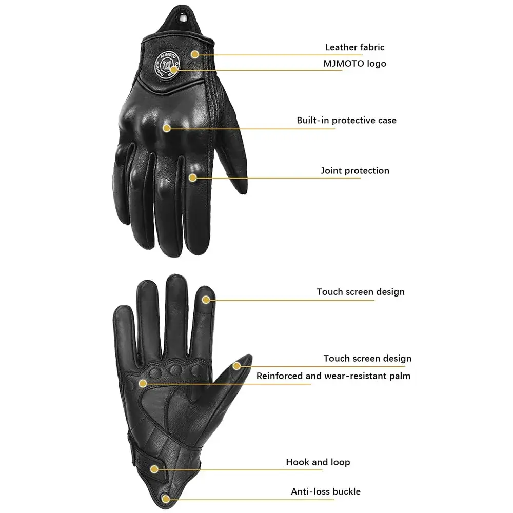 mjmoto Men's Classic Goat Leather Motorcycle Gloves, Hard Knuckle Vintage Riding Gear (Black, X-Large) | Breathable & Touchscreen Compatible - view 7