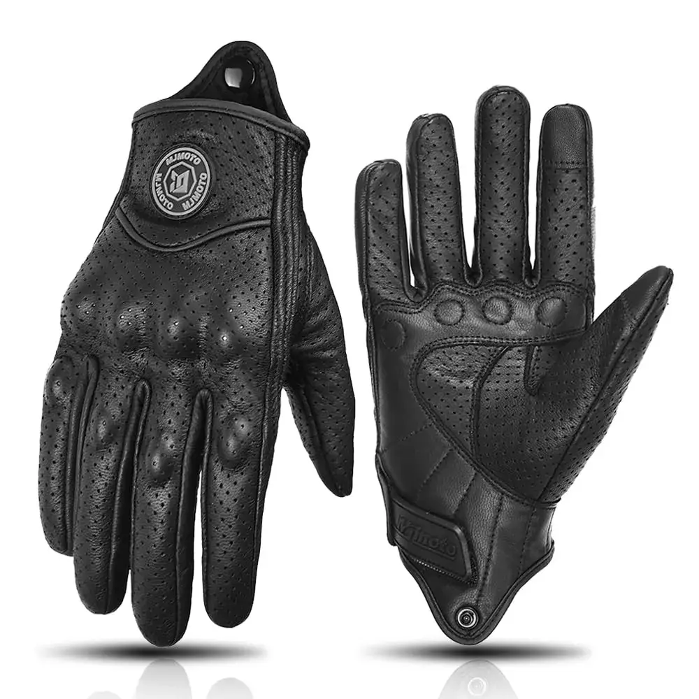 mjmoto Men's Perforated Goat Leather Motorcycle Gloves X-Large | Hard Knuckle Summer Riding Gear - main product image