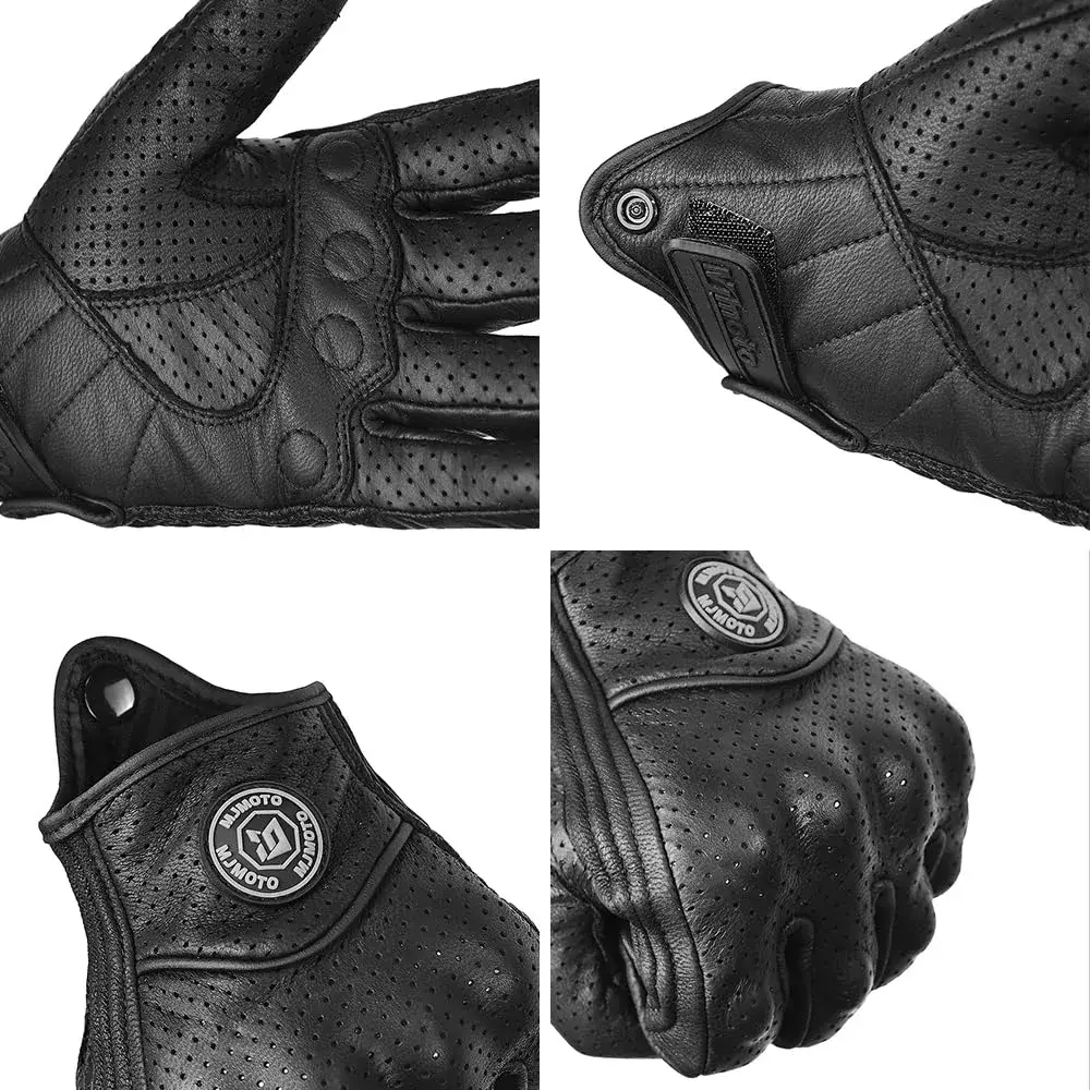 mjmoto Men's Perforated Goat Leather Motorcycle Gloves X-Large | Hard Knuckle Summer Riding Gear - view 8