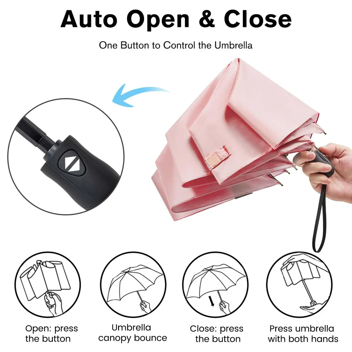 G4Free 40 Inch Compact Automatic Folding Umbrella Pink | UPF 50+ UV Protection - view 3