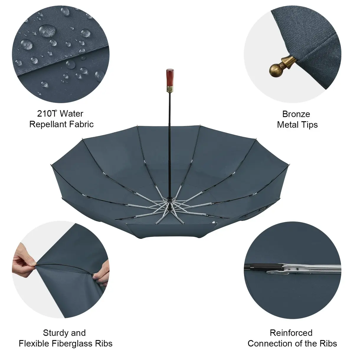 G4Free 54 Inch Large Windproof Golf Umbrella Dark Blue | Automatic Open Close, Double Canopy, Wood Handle - view 5