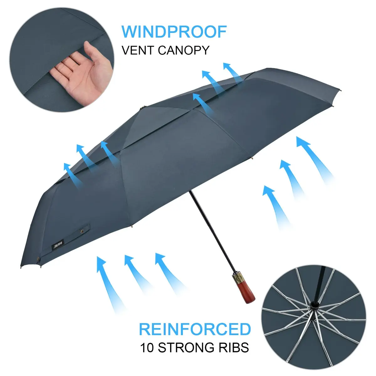 G4Free 54 Inch Large Windproof Golf Umbrella Dark Blue | Automatic Open Close, Double Canopy, Wood Handle - view 2