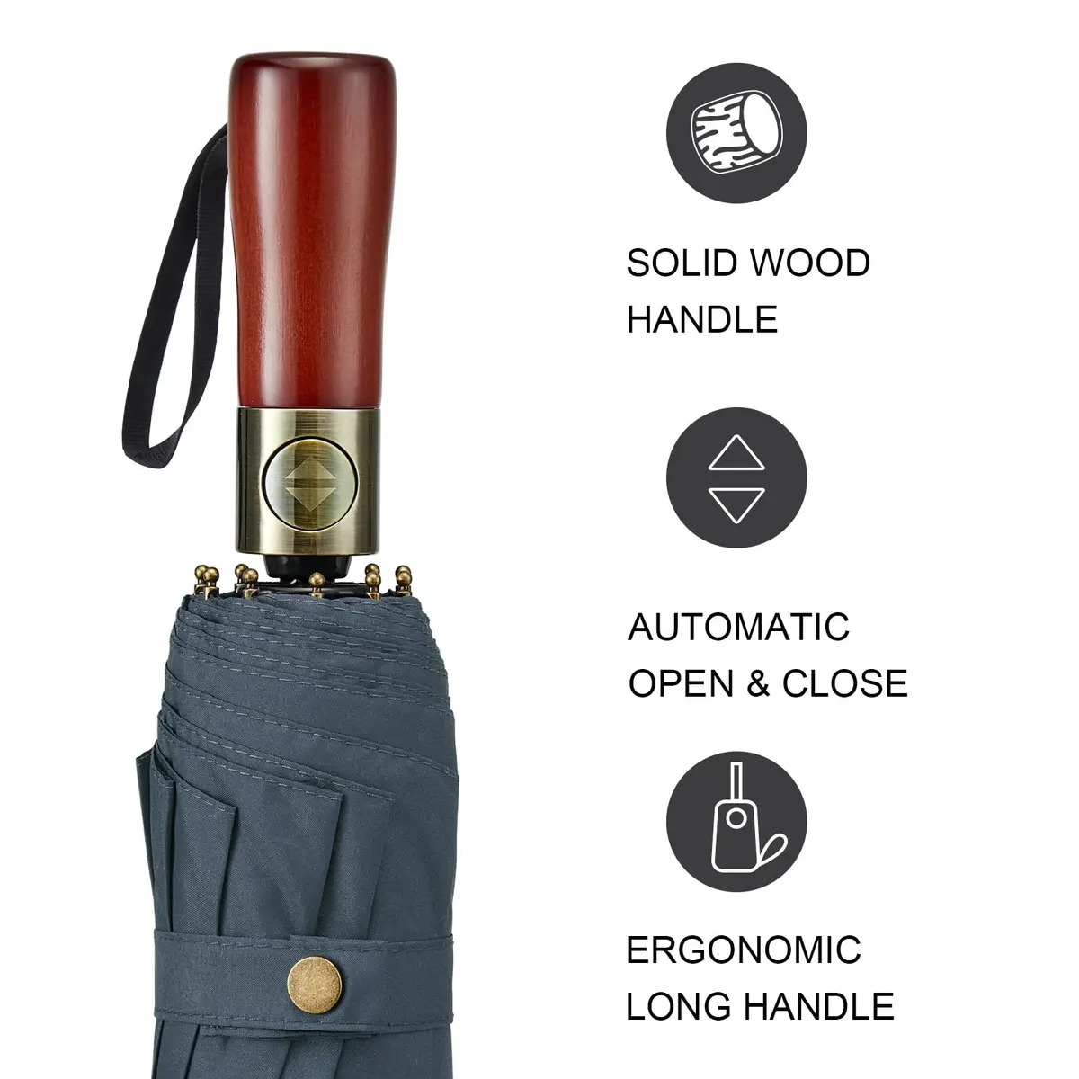 G4Free 54 Inch Large Windproof Golf Umbrella Dark Blue | Automatic Open Close, Double Canopy, Wood Handle - view 3