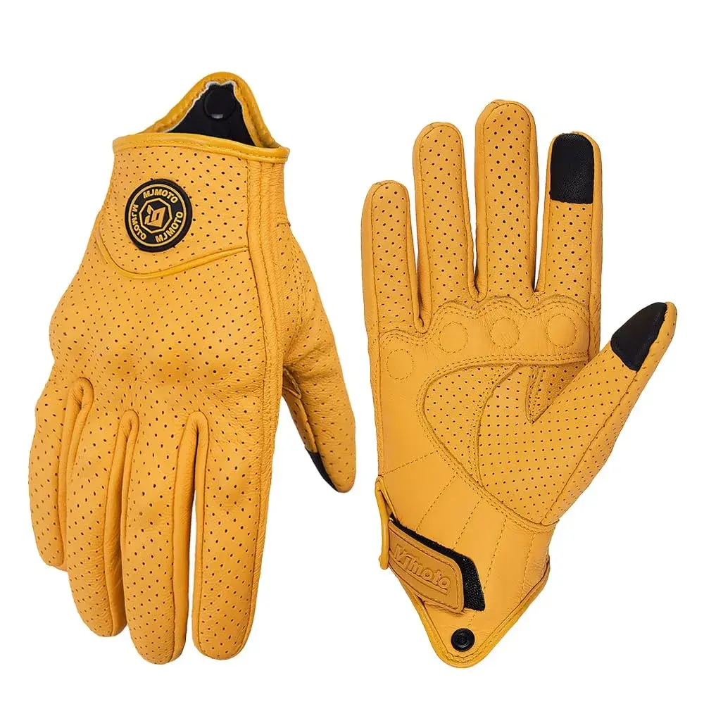 mjmoto Men's Vintage Perforated Goat Leather Motorcycle Gloves with Hard Knuckle Armor, X-Large | 156g (5.5oz) Breathable Summer Riding Gear - main product image