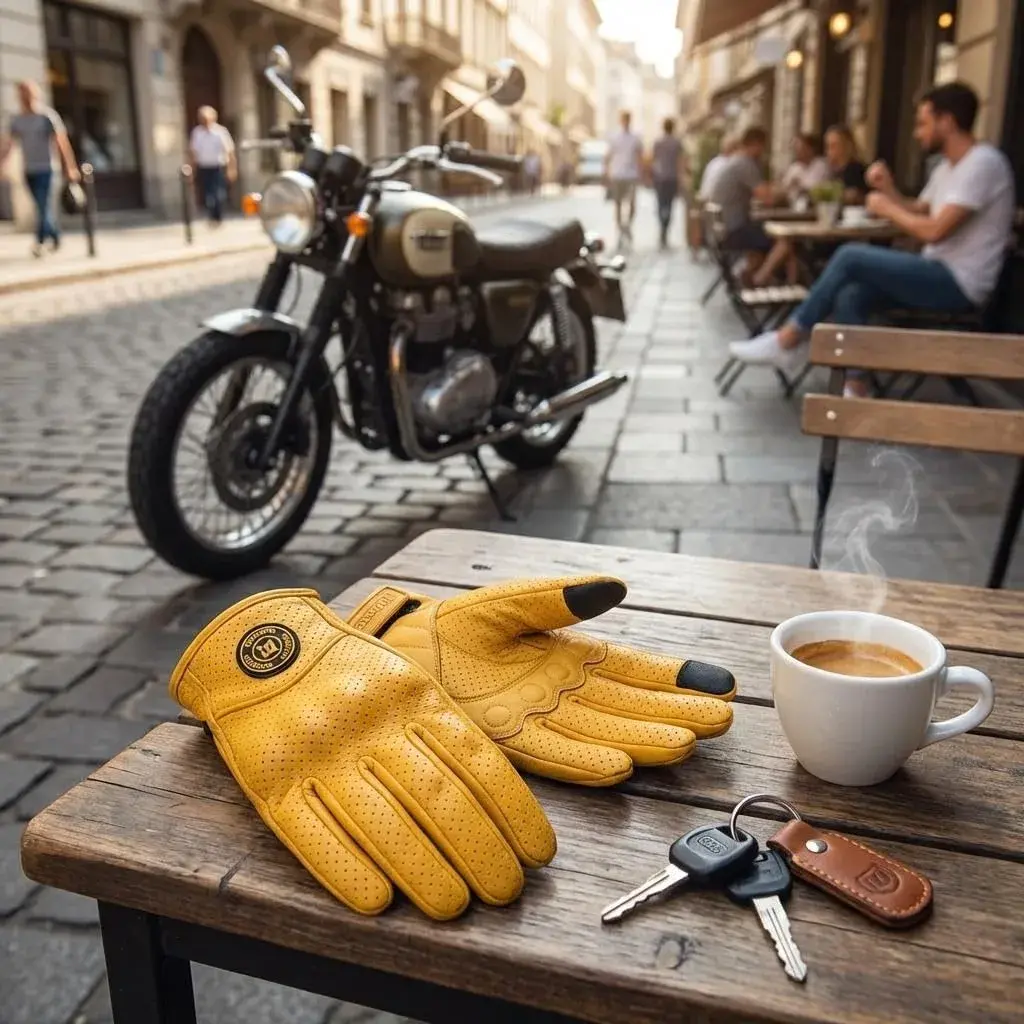 mjmoto Men's Vintage Perforated Goat Leather Motorcycle Gloves with Hard Knuckle Armor, X-Large | 156g (5.5oz) Breathable Summer Riding Gear - view 9