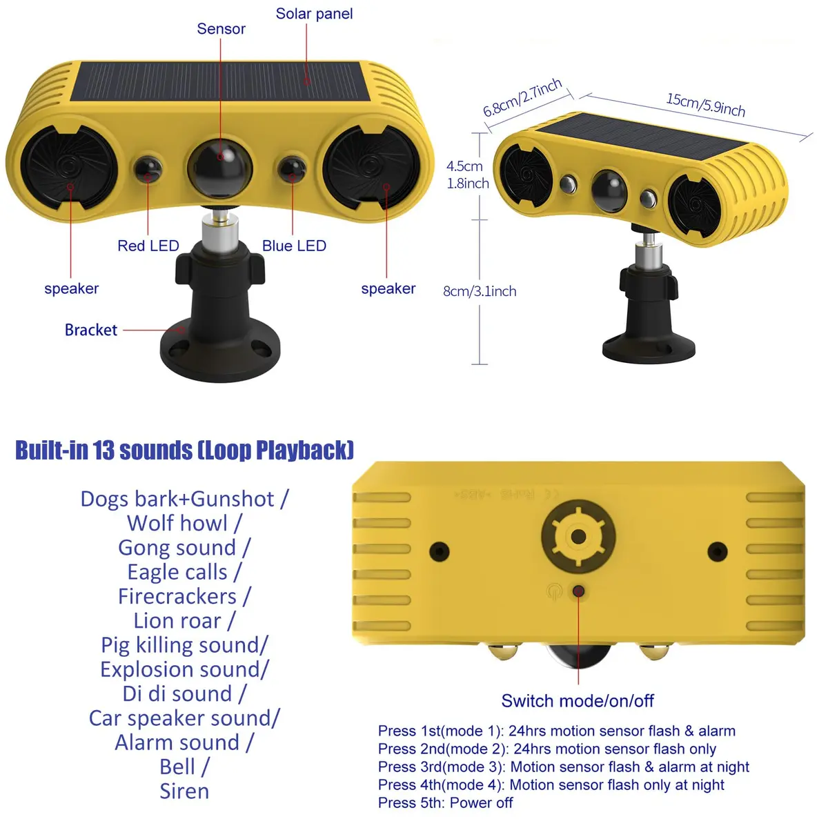 keeda Motion Detector Device 13 Sound Modes | Waterproof Infrared Security Alarm (4) - view 7
