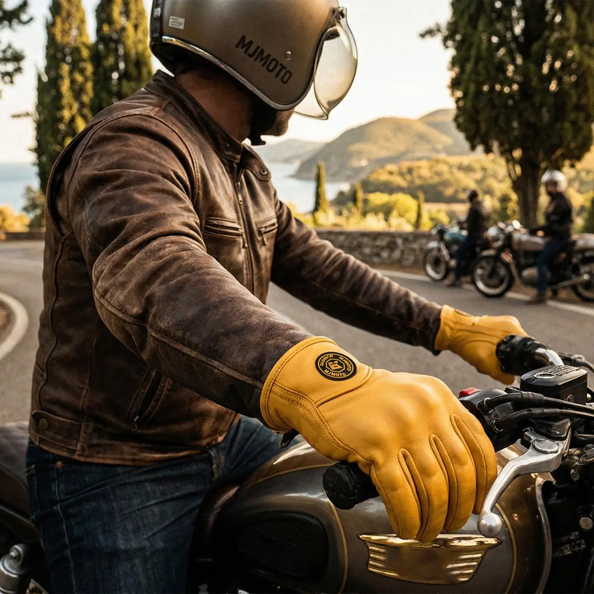 mjmoto Men's Classic Goat Leather Motorcycle Gloves, Hard Knuckle Vintage Riding Gear (Yellow, Large) | Impact-Resistant & Ventilated - view 7