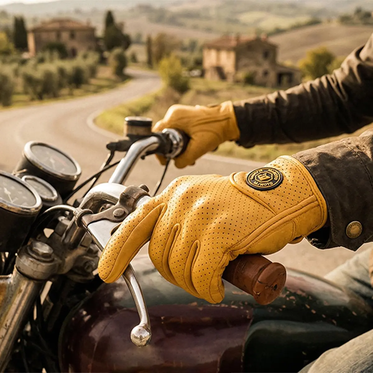 mjmoto Men's Classic Goat Leather Motorcycle Gloves, Hard Knuckle Vintage Riding Gear (Yellow, Large) | Impact-Resistant & Ventilated - view 2