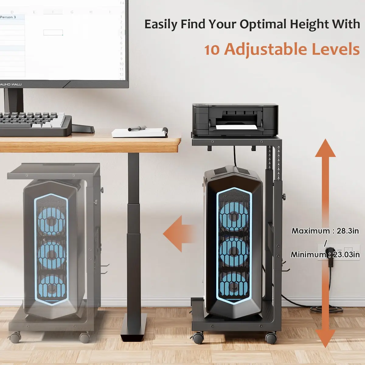 JANE EYRE Computer Tower Stand - 23.03"-28.3" Height Adjustable | Versatile, Ergonomic & Stylish - view 4