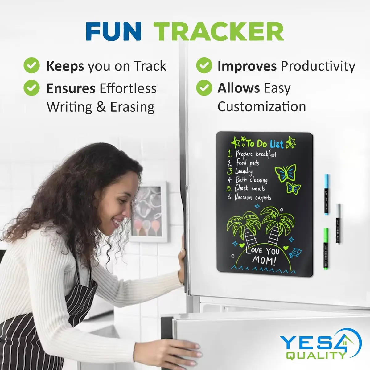 YES4QUALITY Magnetic Black Dry Erase Board 19x13” | Stain-Resistant, Magnetic, for Fridge - view 2