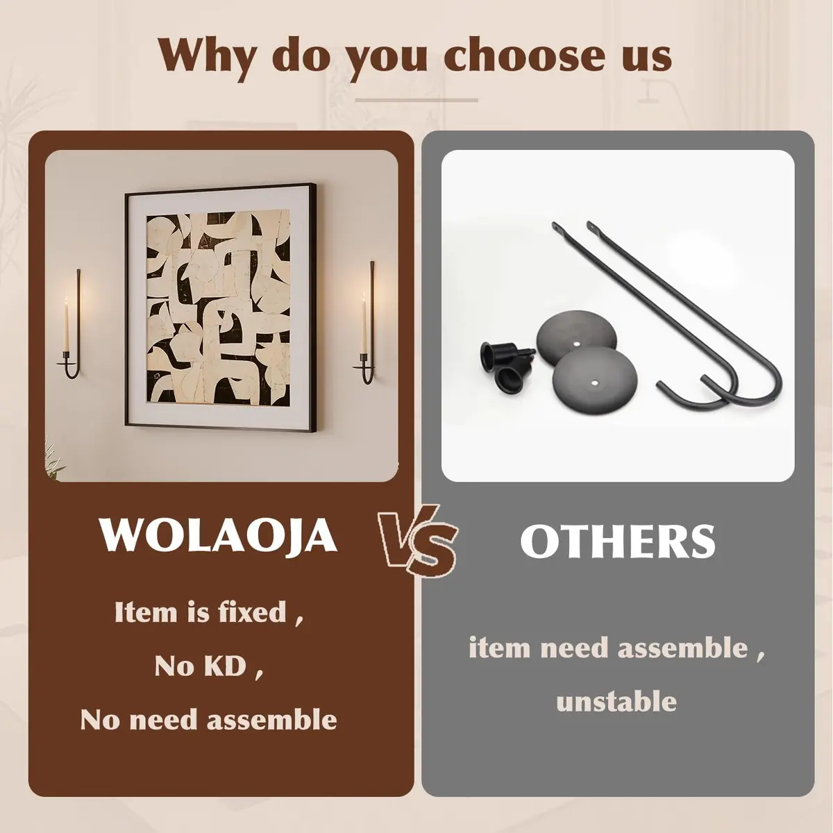 WOLAOJA Metal Wall Candle Sconce Set of 2 Brass Wall Mount Candle Holders | Modern & Farmhouse Decor - view 2