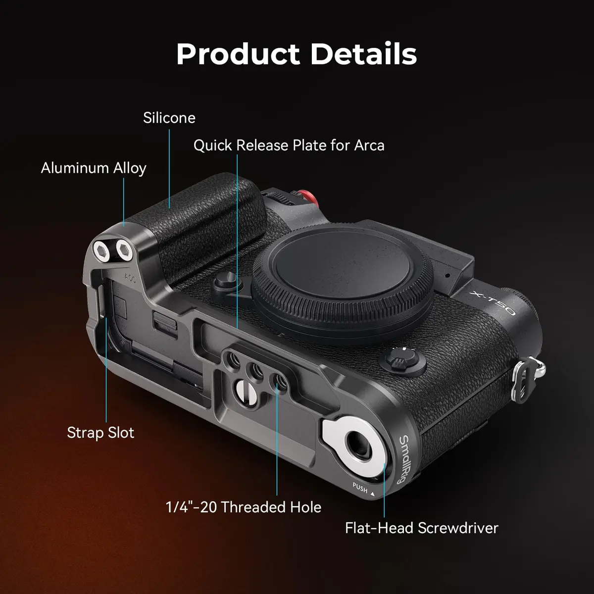 SMALLRIG L-Shape Handgrip for FUJIFILM X-T50 | Ergonomic Silicone Grip, Quick Release Plate, Shutter Button, Hot Shoe Cover - view 8