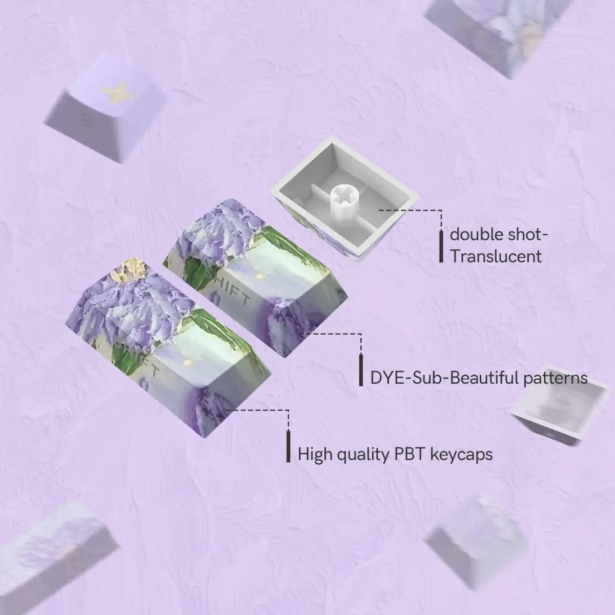 dagaladoo Purple Double Shot PBT Keycaps Set | 130 Keys Cherry Profile Shine Through - view 5