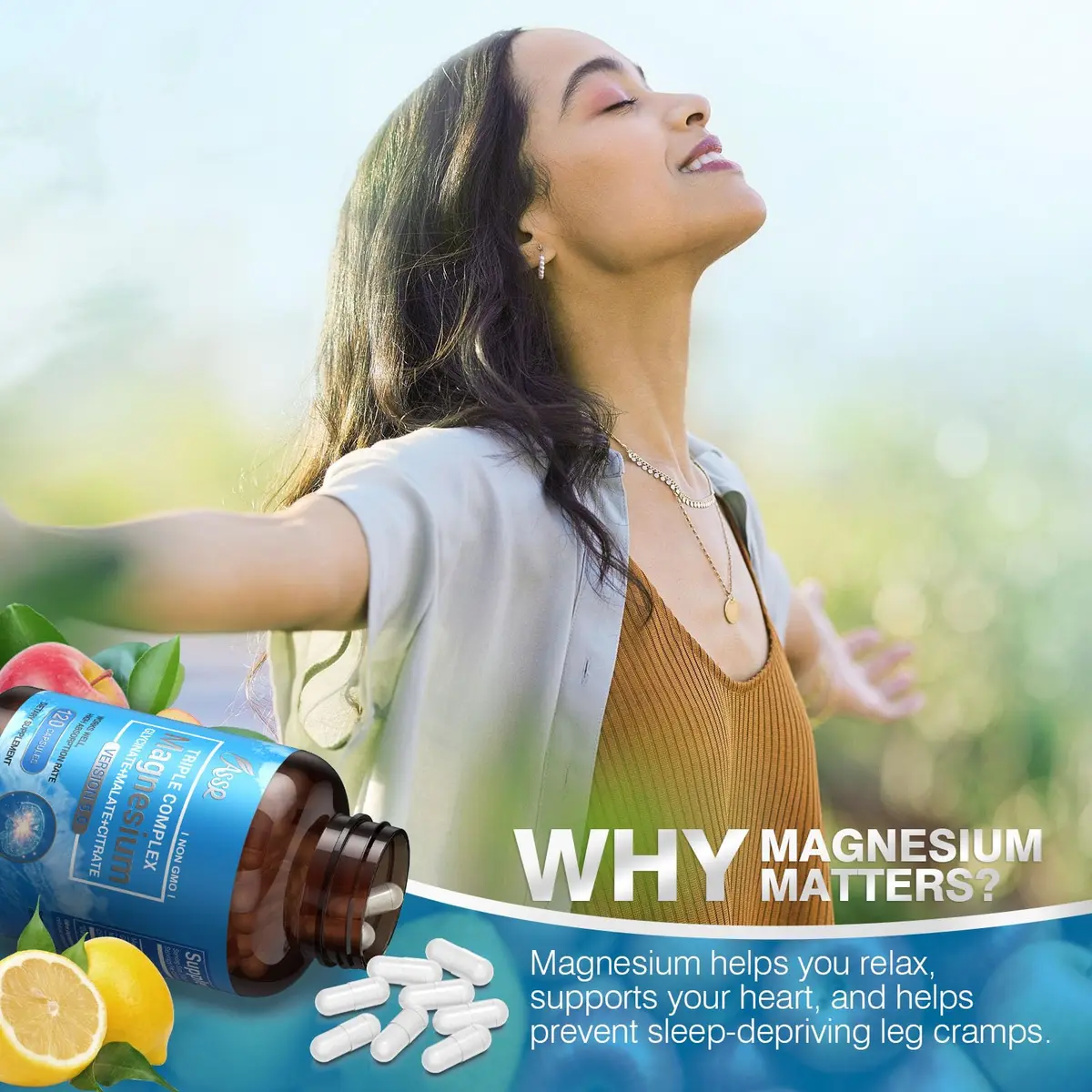 ASSR Triple Magnesium Complex 300mg | Supports Sleep, Energy & Relaxation, Vegan, Non-GMO, 120 Capsules - view 6