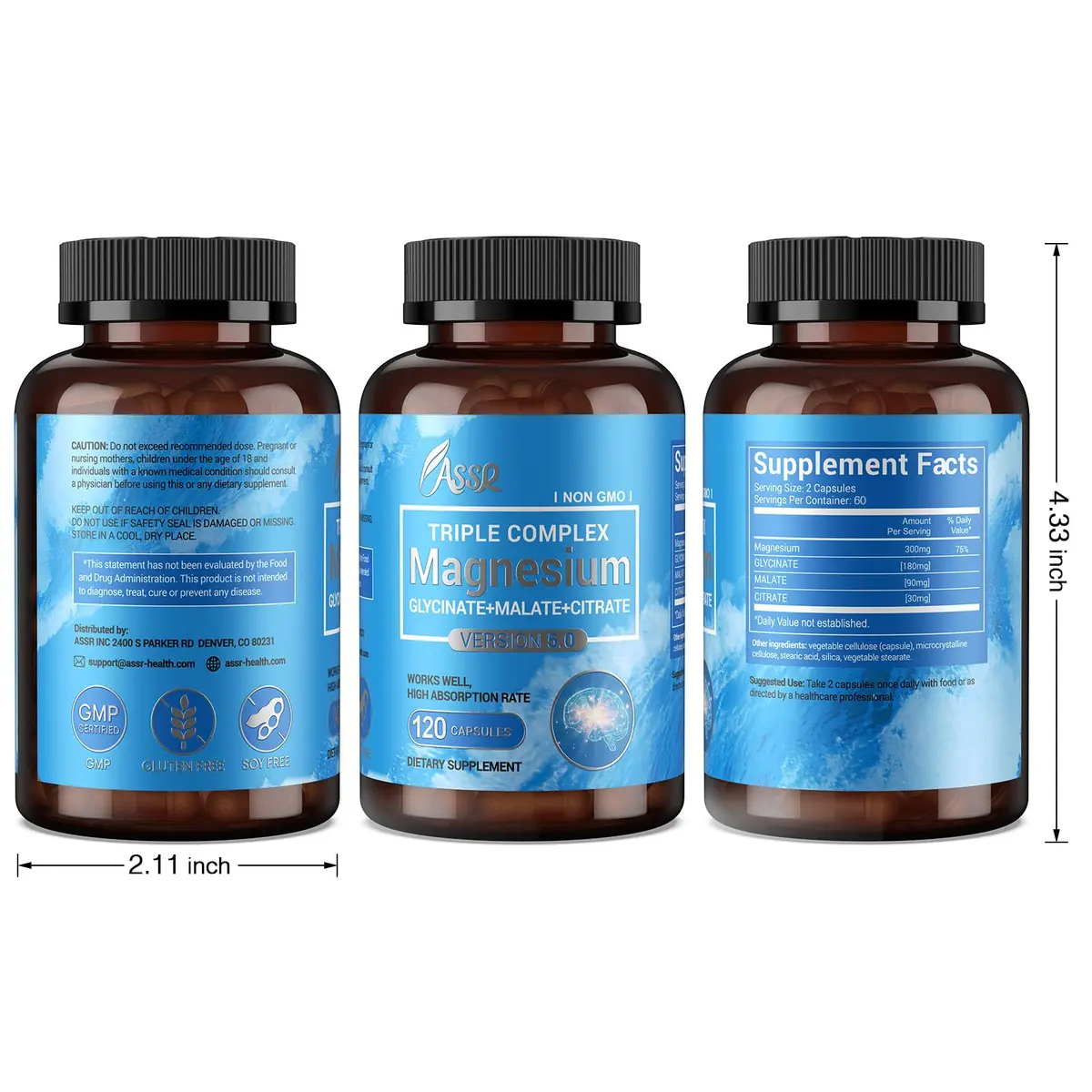 ASSR Triple Magnesium Complex 300mg | Supports Sleep, Energy & Relaxation, Vegan, Non-GMO, 120 Capsules - view 8