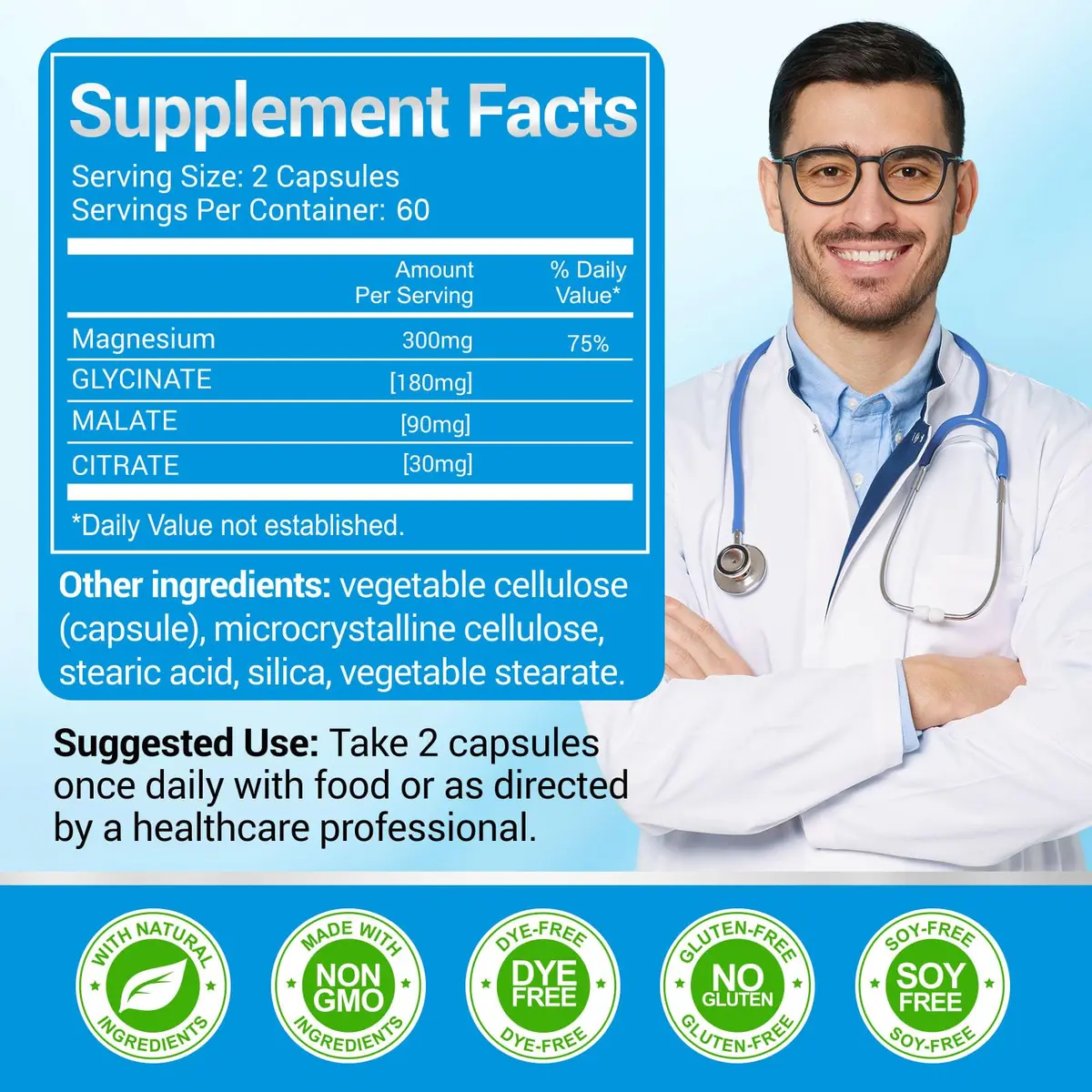 ASSR Triple Magnesium Complex 300mg | Supports Sleep, Energy & Relaxation, Vegan, Non-GMO, 120 Capsules - view 2