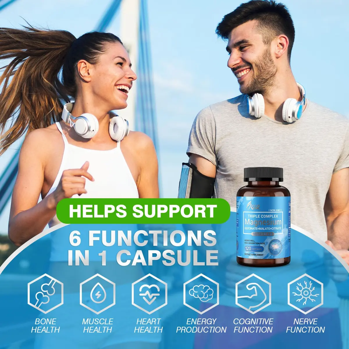 ASSR Triple Magnesium Complex 300mg | Supports Sleep, Energy & Relaxation, Vegan, Non-GMO, 120 Capsules - view 4