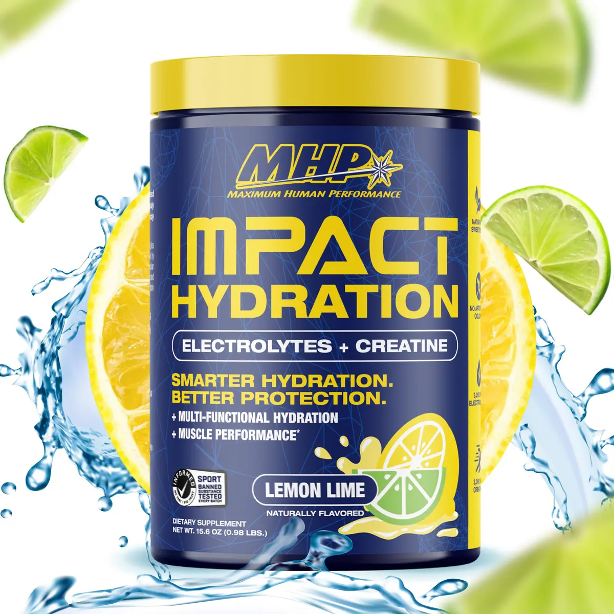 Maximum Human Performance Impact Hydration Electrolyte + Creatine Drink Mix, Lemon Lime | 15.6 Oz | Supports Hydration & Performance - main product image