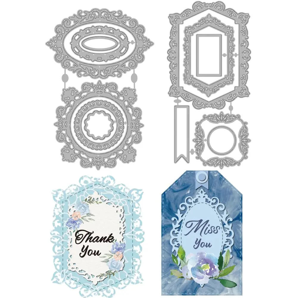 INFUNLY Vintage Lace Frame Die Cut Set | 4 Styles, Metal Stencils for Card Making & Scrapbooking - main product image