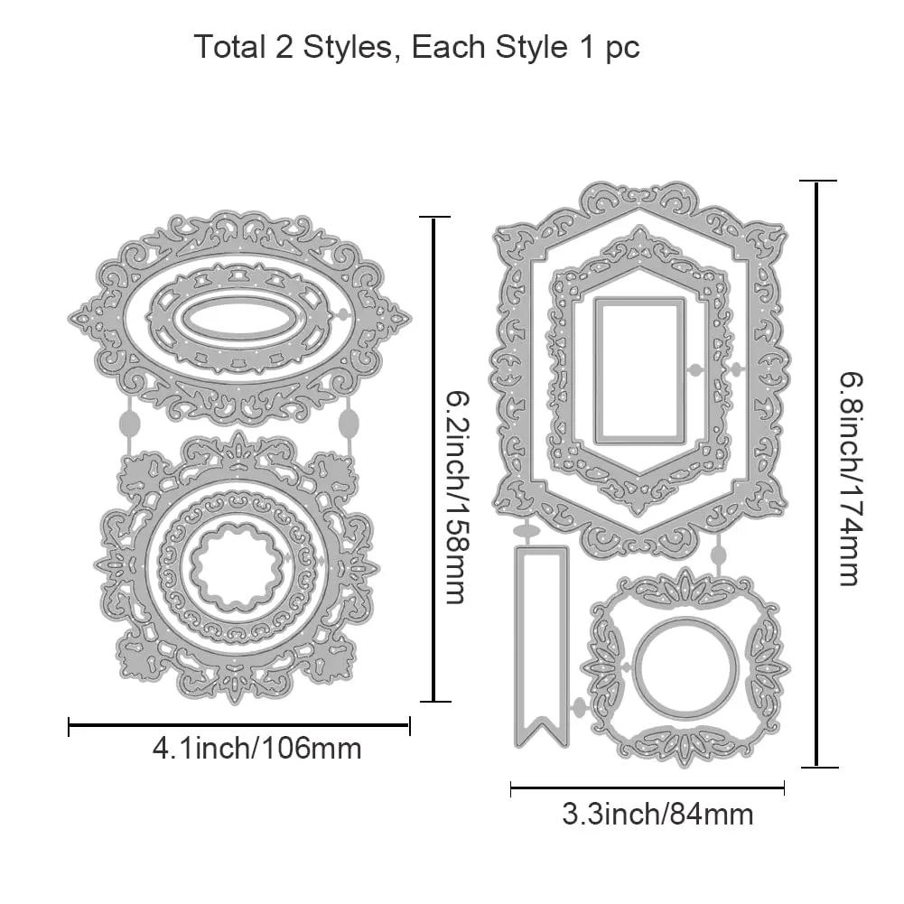 INFUNLY Vintage Lace Frame Die Cut Set | 4 Styles, Metal Stencils for Card Making & Scrapbooking - view 2