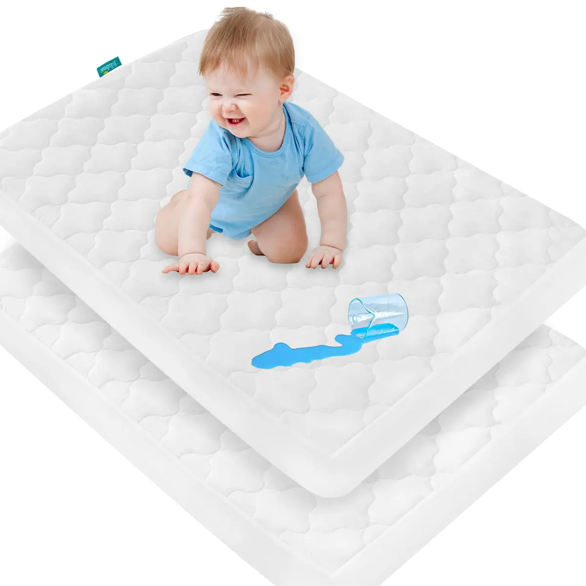 Biloban 2 Pack Waterproof Pack and Play Mattress Pad Cover 71cm x 66cm (26" x 38") | Quilted Fitted for Graco Playard - main product image