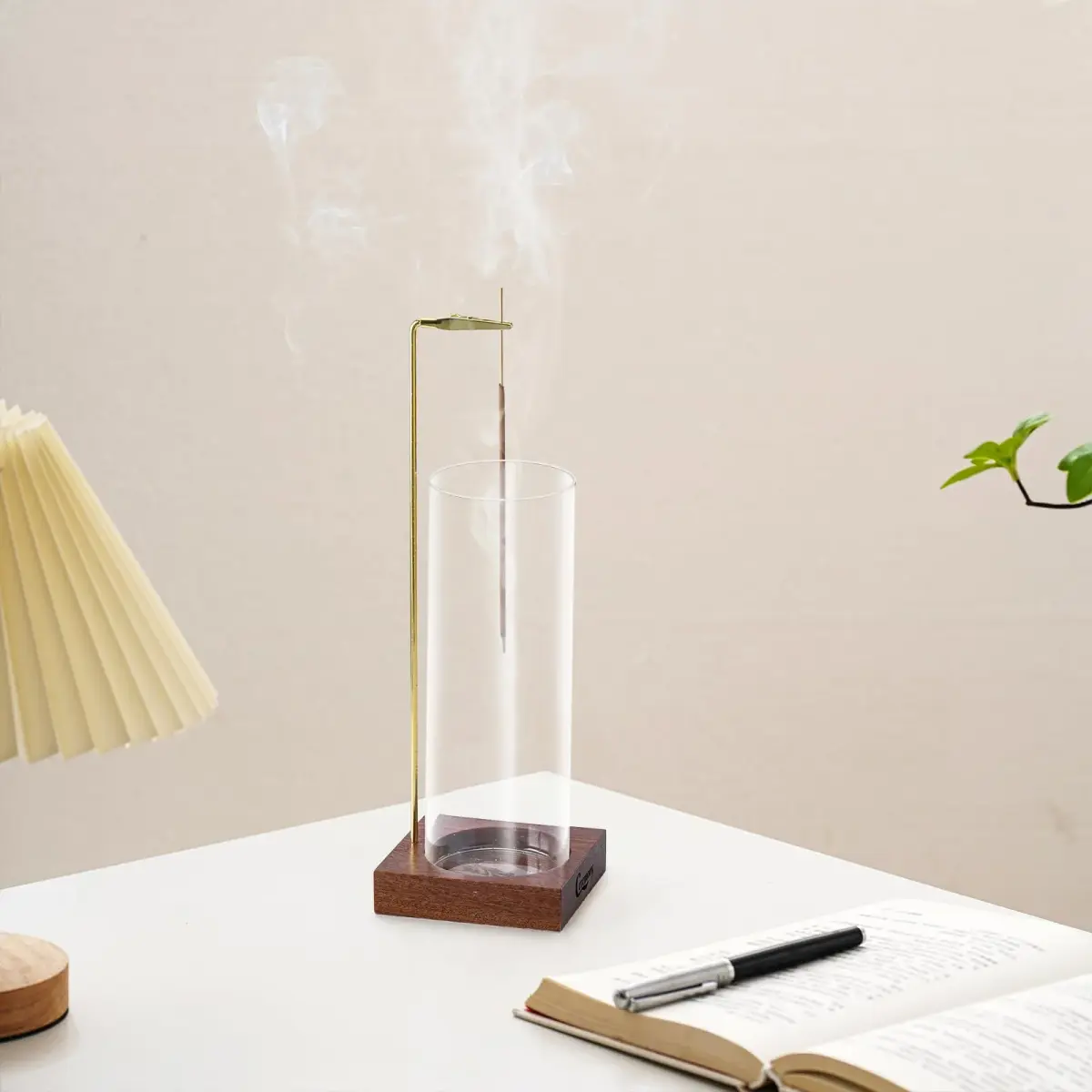 CEREMONY Wooden Incense Holder with Glass Ash Catcher & 20 Sticks | 9.7cm (3.9in) Round Base - view 4