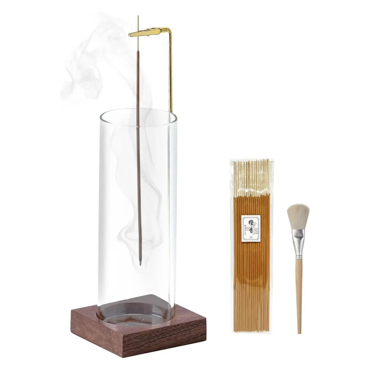 CEREMONY Wooden Incense Holder with Glass Ash Catcher & 20 Sticks | 9.7cm (3.9in) Round Base - main product image