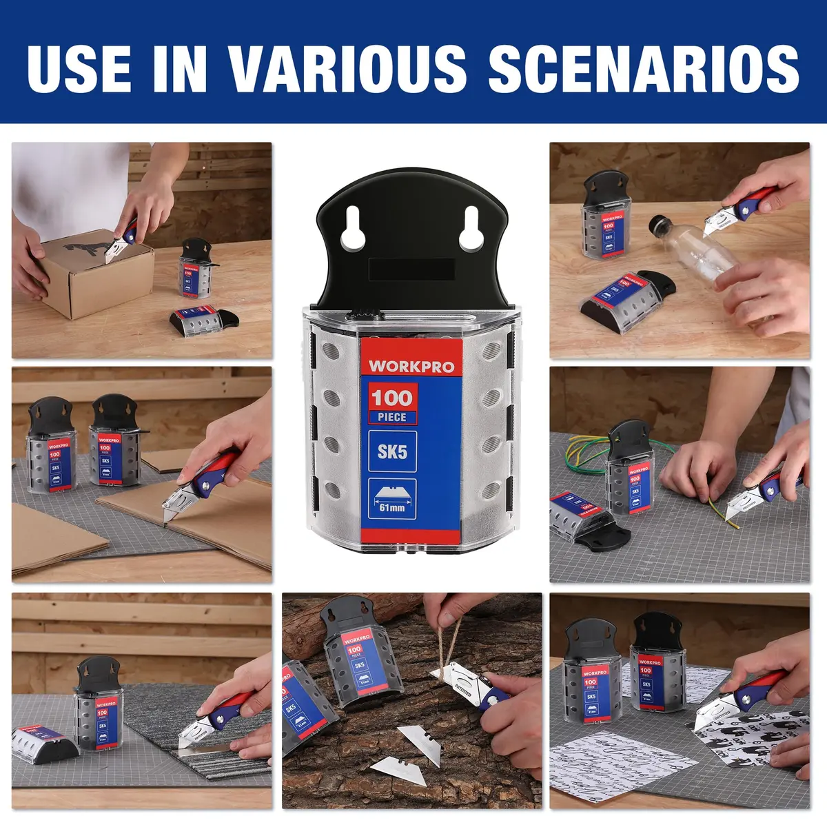 WORKPRO Utility Knife Blades 200 Pack with Dispenser | SK5 Steel, Standard Size, Sharp & Durable - view 6