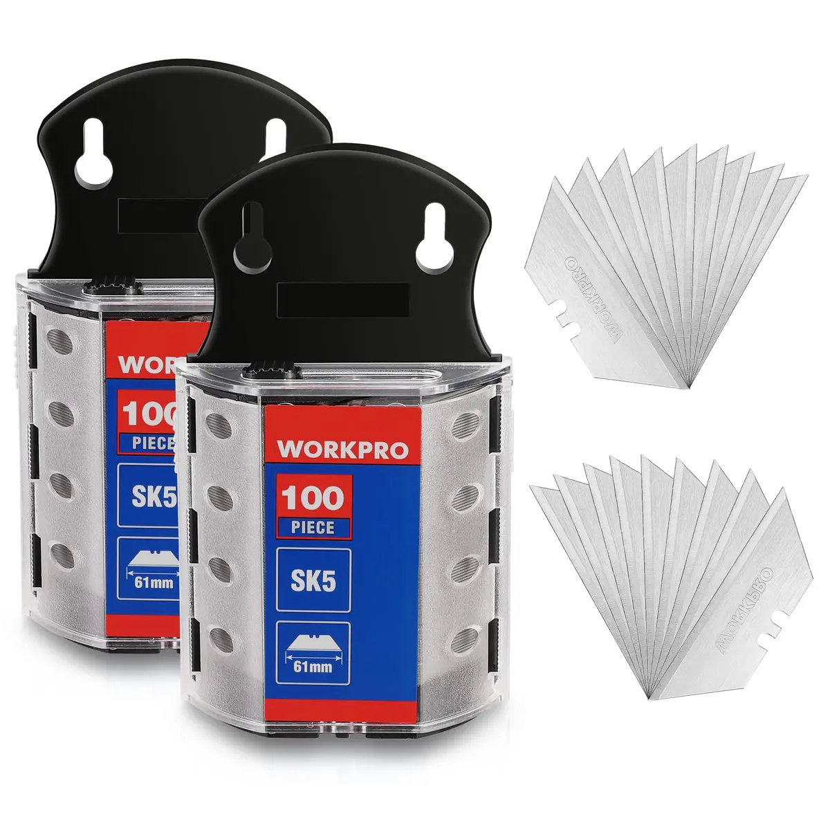 WORKPRO Utility Knife Blades 200 Pack with Dispenser | SK5 Steel, Standard Size, Sharp & Durable - main product image