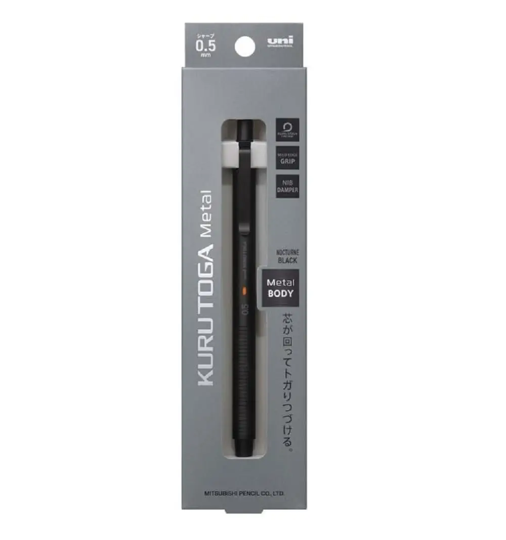 KURUTOGA Mitsubishi Pencil Mechanical Pencil 0.5mm Nocturne Black | Stable, Sharp Lead with Metal Body - main product image
