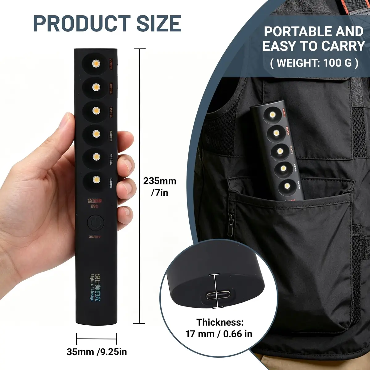 Yuecoom Portable Color Temperature Lamp Stick 2700K‑6000K 6 Modes | Photography Light Wand for Video Shooting - view 2