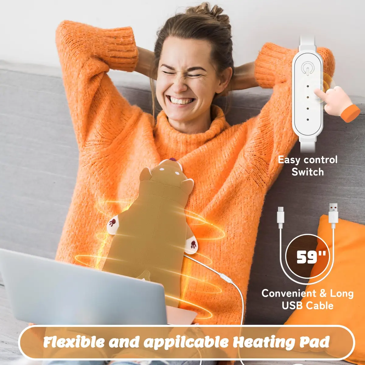 Auspicious beginning Shiba Inu Plush Heating Pad | USB Powered for Period Cramps & Neck Shoulder Pain Relief - view 4